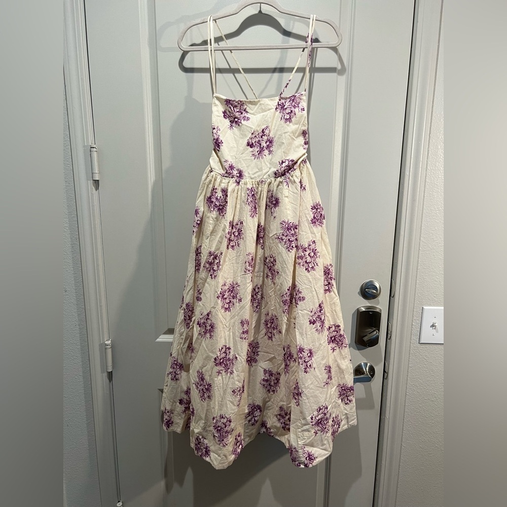 Jason Wu Floral Cotton Midi Dress Cream Lavender Size 8 - Picture 3 of 9